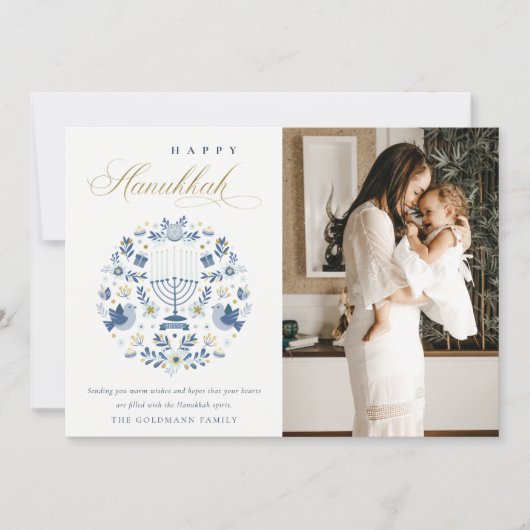 Classy Navy Blue Happy Hanukkah 1 Floral Feestdagenkaart (Voorkant)