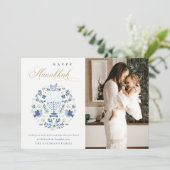 Classy Navy Blue Happy Hanukkah 1 Floral Feestdagenkaart (Staand voorkant)