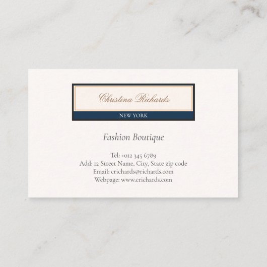 Classy Navy Blue Ivory Dank u Visitekaartje (Achterkant)