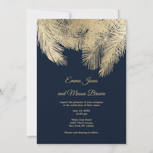 Classy navy blue palm tropical Weddenschap Kaart (Voorkant)