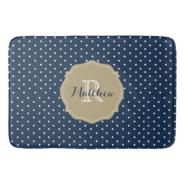 Classy Navy Blue Polka Dots en Coral Monogram Badmat