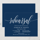 Classy Navy Blue, Wedding Rehearsal and Dinner Kaart (Voorkant / Achterkant)