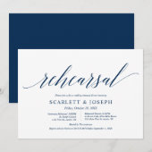 Classy Navy Blue, Wedding Rehearsal and Dinner Kaart (Voorkant / Achterkant)