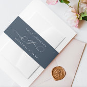 Classy Navy Blue White Calligraphy Wedding  Uitnodigingen Wikkel