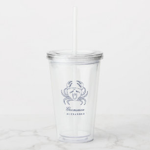 Classy Navy Crab Groomsman Beach Wedding Acryl Drinkbeker