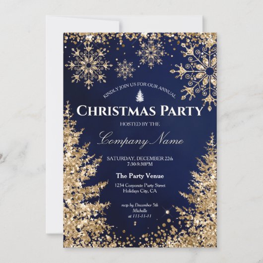 Classy Navy Gold Glitter Corporate Christmas Party Kaart (Voorkant)