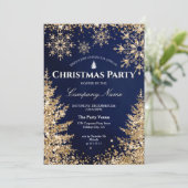 Classy Navy Gold Glitter Corporate Christmas Party Kaart (Staand voorkant)