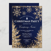 Classy Navy Gold Glitter Corporate Christmas Party Kaart (Voorkant / Achterkant)