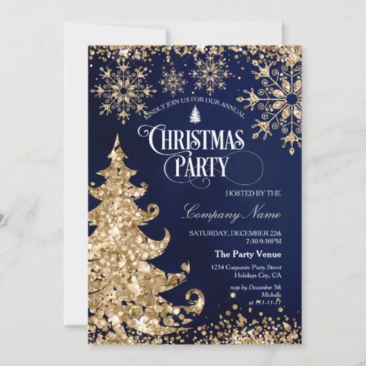 Classy Navy Gold Glitter Corporate Christmas Party Kaart (Voorkant)