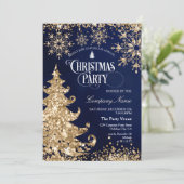 Classy Navy Gold Glitter Corporate Christmas Party Kaart (Staand voorkant)
