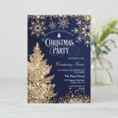 Classy Navy Gold Glitter Corporate Christmas Party Kaart (Staand voorkant)