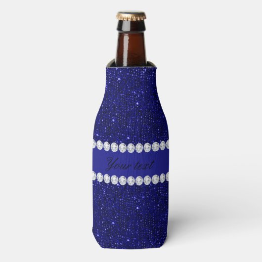 Classy Navy Sequins en diamanten gepersonaliseerd Flesjeskoeler (Fles Voorkant)