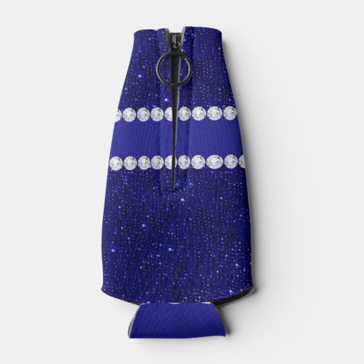 Classy Navy Sequins en diamanten gepersonaliseerd Flesjeskoeler (Achterkant)
