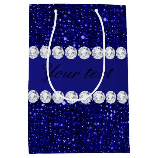 Classy Navy Sequins en Diamonds - Gepersonaliseerd Medium Cadeauzakje (Voorkant)