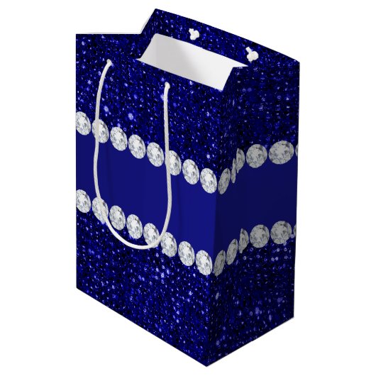 Classy Navy Sequins en Diamonds - Gepersonaliseerd Medium Cadeauzakje (Achterkant Gekanteld)