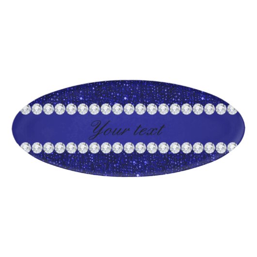 Classy Navy Sequins en Diamonds - Gepersonaliseerd Naambadge (Voorkant)