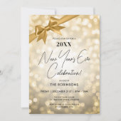 Classy New Years Eve Party Gold Bokeh Bow Kaart (Voorkant)