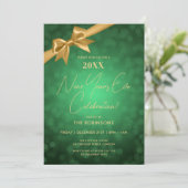Classy New Years Eve Party Green Gold Bokeh Bow Kaart (Staand voorkant)