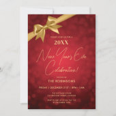 Classy New Years Eve Party Red Gold Bokeh Bow Kaart (Voorkant)