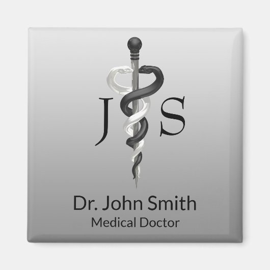 Classy Noble Asclepius Medical Elegant Black White Magneet (Voorkant)