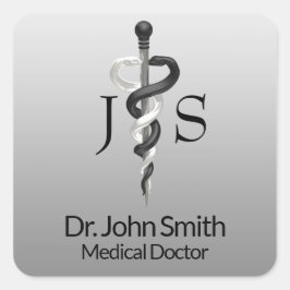 Classy Noble Elegant Medical Black White Asclepius Vierkante Sticker