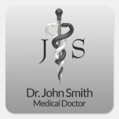 Classy Noble Elegant Medical Black White Asclepius Vierkante Sticker (Voorkant)