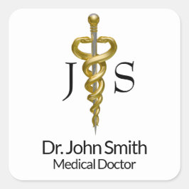 Classy Noble Elegant Medical Gold Silver Asclepius Vierkante Sticker