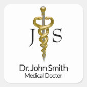 Classy Noble Elegant Medical Gold Silver Asclepius Vierkante Sticker (Voorkant)