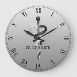 Classy Noble Medical Asclepius Elegant Black White Grote Klok