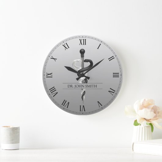 Classy Noble Medical Asclepius Elegant Black White Grote Klok (Huis)