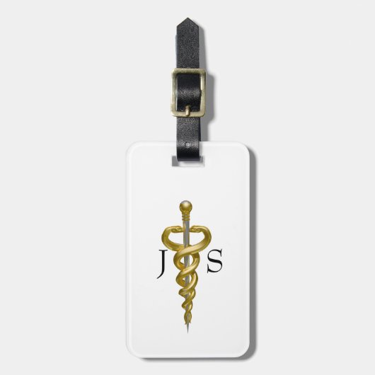 Classy Noble Medical Asclepius Elegant Gold Silver Bagagelabel (Voorkant verticaal)