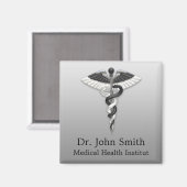 Classy Noble Medical Caduceus Elegant Black White Magneet (Voorkant / Achterkant)