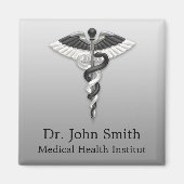 Classy Noble Medical Caduceus Elegant Black White Magneet (Voorkant)
