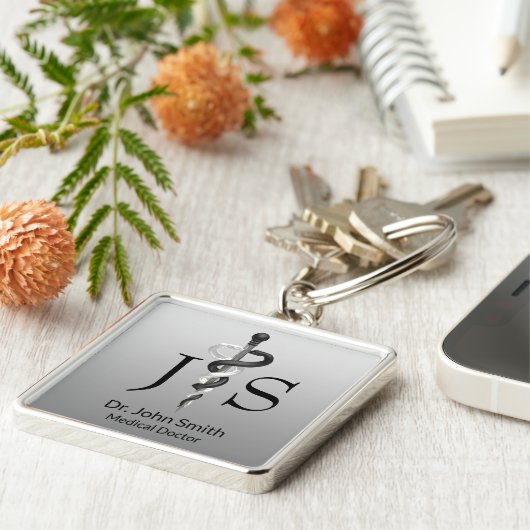 Classy Noble Medical Elegant Black White Asclepius Sleutelhanger (Zijkant)