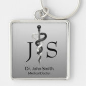 Classy Noble Medical Elegant Black White Asclepius Sleutelhanger (Voorkant)