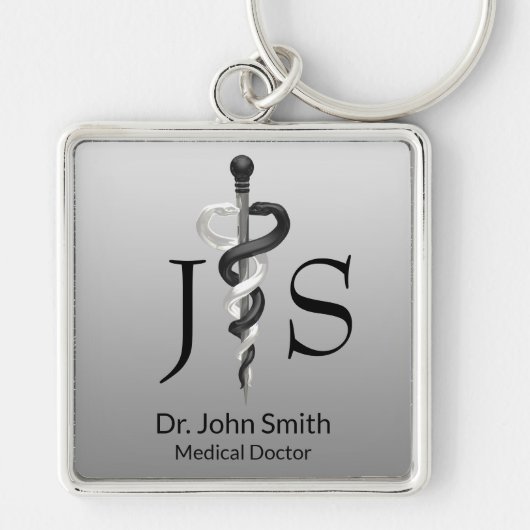 Classy Noble Medical Elegant Black White Asclepius Sleutelhanger (Voorkant)