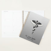 Classy Noble Medical Elegant Black White Caduceus Planner (Display)