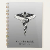 Classy Noble Medical Elegant Black White Caduceus Planner (Voorkant)
