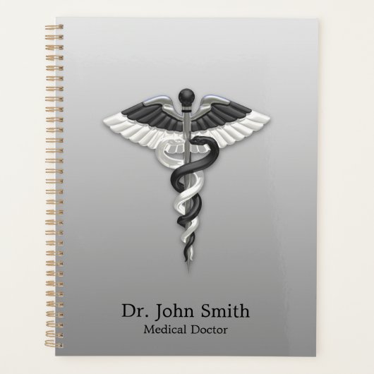 Classy Noble Medical Elegant Black White Caduceus Planner (Voorkant)