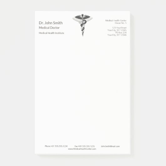 Classy Noble Medical Elegant Black White Caduceus Post-it® Notes (Voorkant)