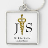 Classy Noble Medical Elegant Gold Silver Asclepius Sleutelhanger (Voorkant)