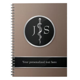 Classy Noble Rod of Asclepius Medical Silver Notitieboek