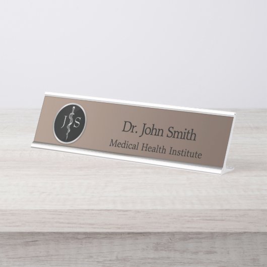 Classy Noble Rod of Asclepius Silver Medical Bureau Naambordje (Voorkant)