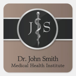 Classy Noble Rod of Asclepius Silver Medical Vierkante Sticker