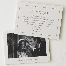 Classy Old Money Black and Ivory Wedding Photo Bedankkaart