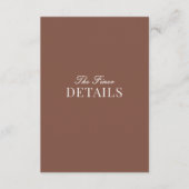 Classy Old Money Mocha Brown Ivory Wedding Details Informatiekaartje (Voorkant)