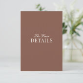 Classy Old Money Mocha Brown Ivory Wedding Details Informatiekaartje (Staand voorkant)