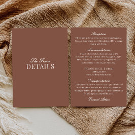 Classy Old Money Mocha Brown Ivory Wedding Details Informatiekaartje