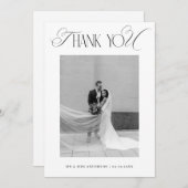 Classy Old Money Script Black White Photo Wedding Bedankkaart (Voorkant / Achterkant)