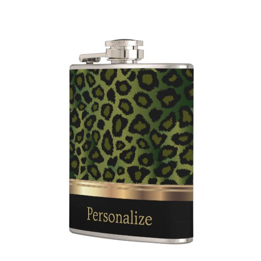 Classy Olive Green Leopard Animal Print Heupfles (Links)